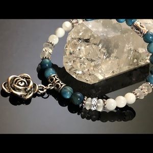 Blue RiverShell, Moonstone & Quartz Rose Bracelet